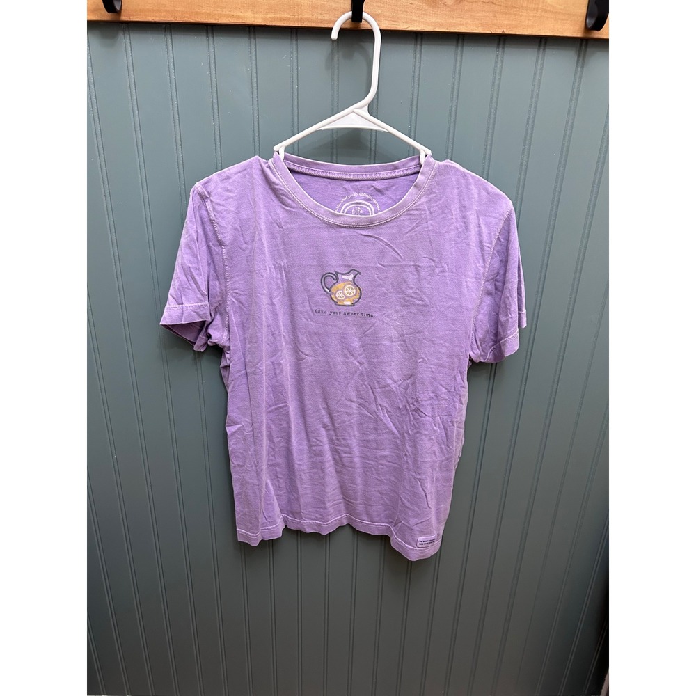 Life is Good Womens Purple Crusher Tee Take Your Sweet Time Lemonade Graphic M